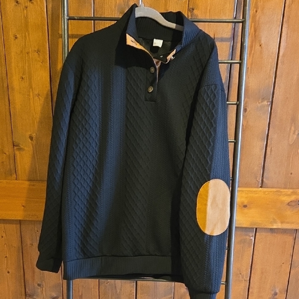Source Unknown Black and Brown Quilted Zip-Up Sweater